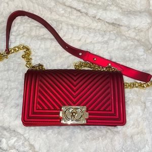 Metallic Red and Gold Crossbody Purse